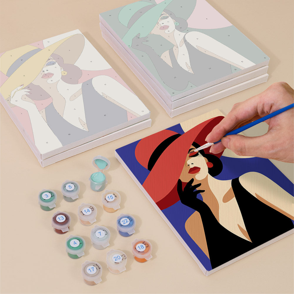 Ladies in Jewel-Tone Sun Hats mini paint by numbers – image 4