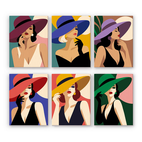 Elegant Women in Wide Brim Hats mini paint by numbers – image 7