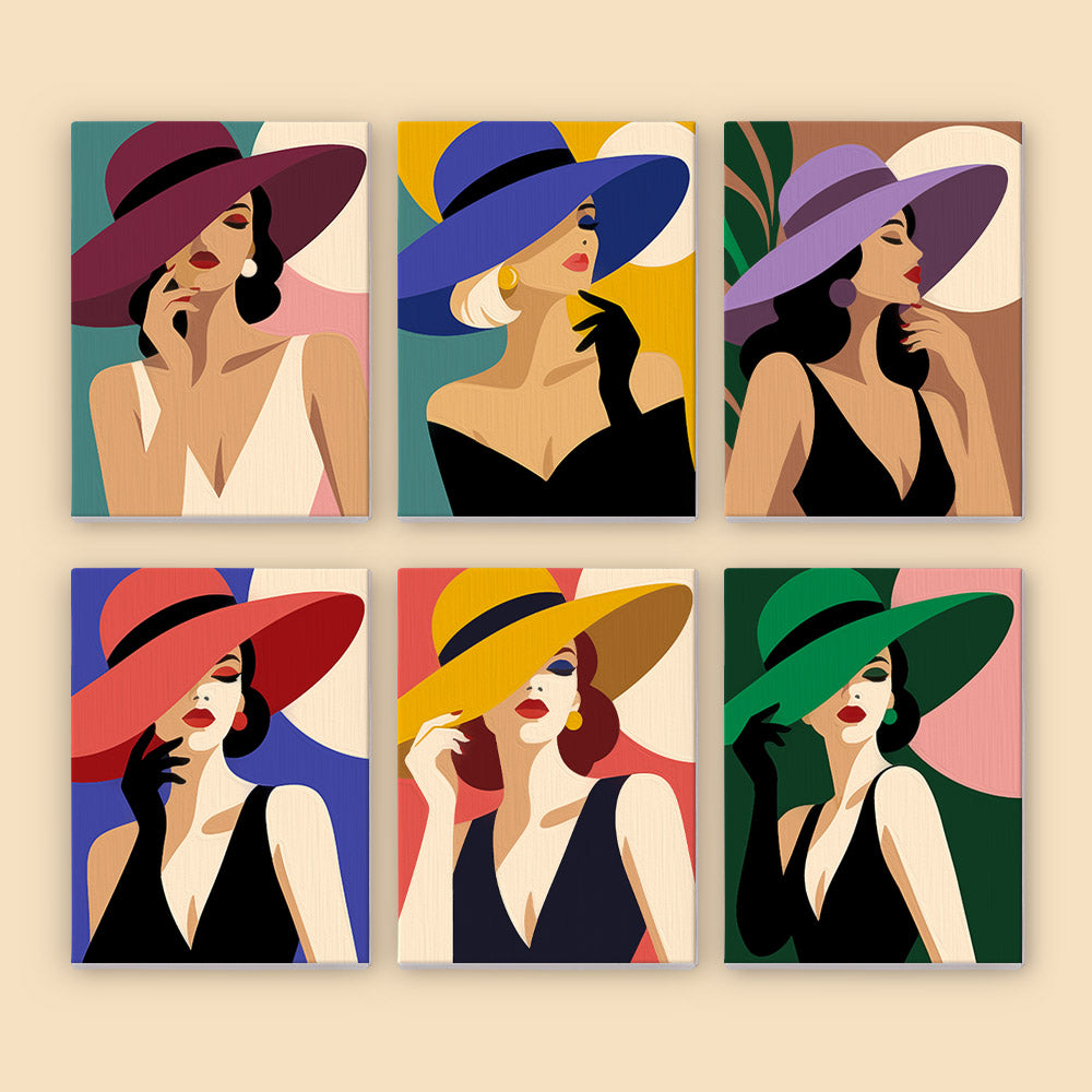 Ladies in Jewel-Tone Sun Hats mini paint by numbers – image 8