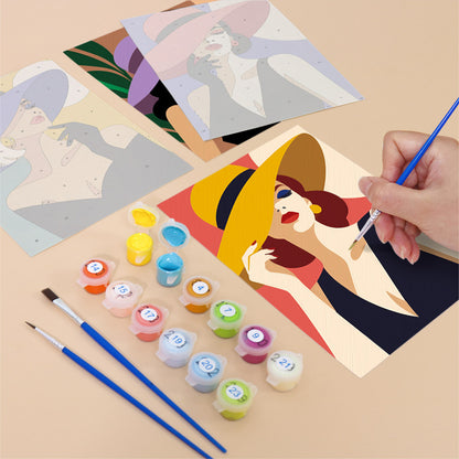 Ladies in Jewel-Tone Sun Hats mini paint by numbers – image 12