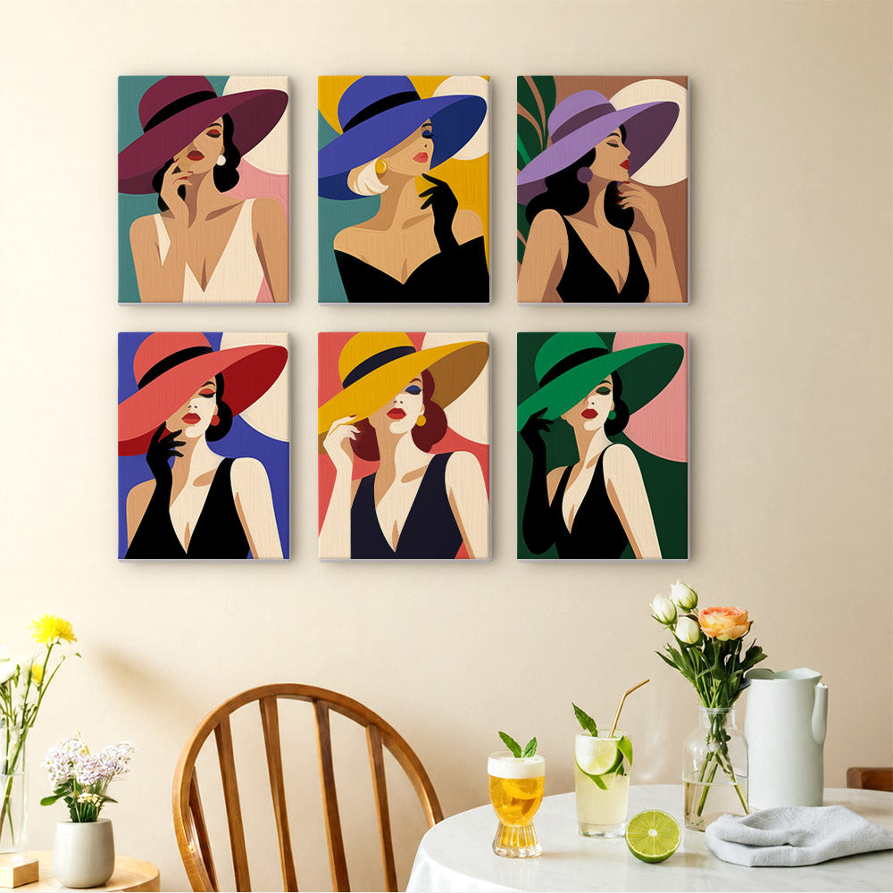 Ladies in Jewel-Tone Sun Hats mini paint by numbers – image 14