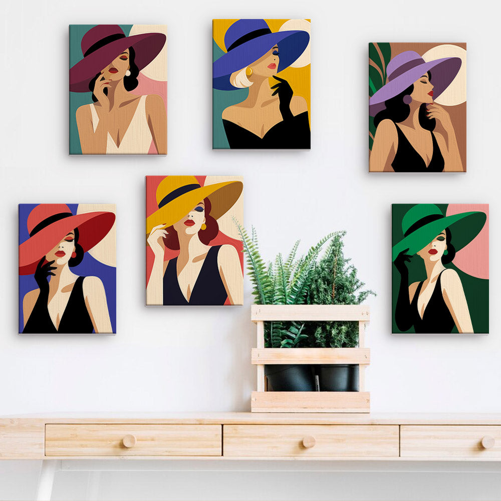 Ladies in Jewel-Tone Sun Hats mini paint by numbers – image 15