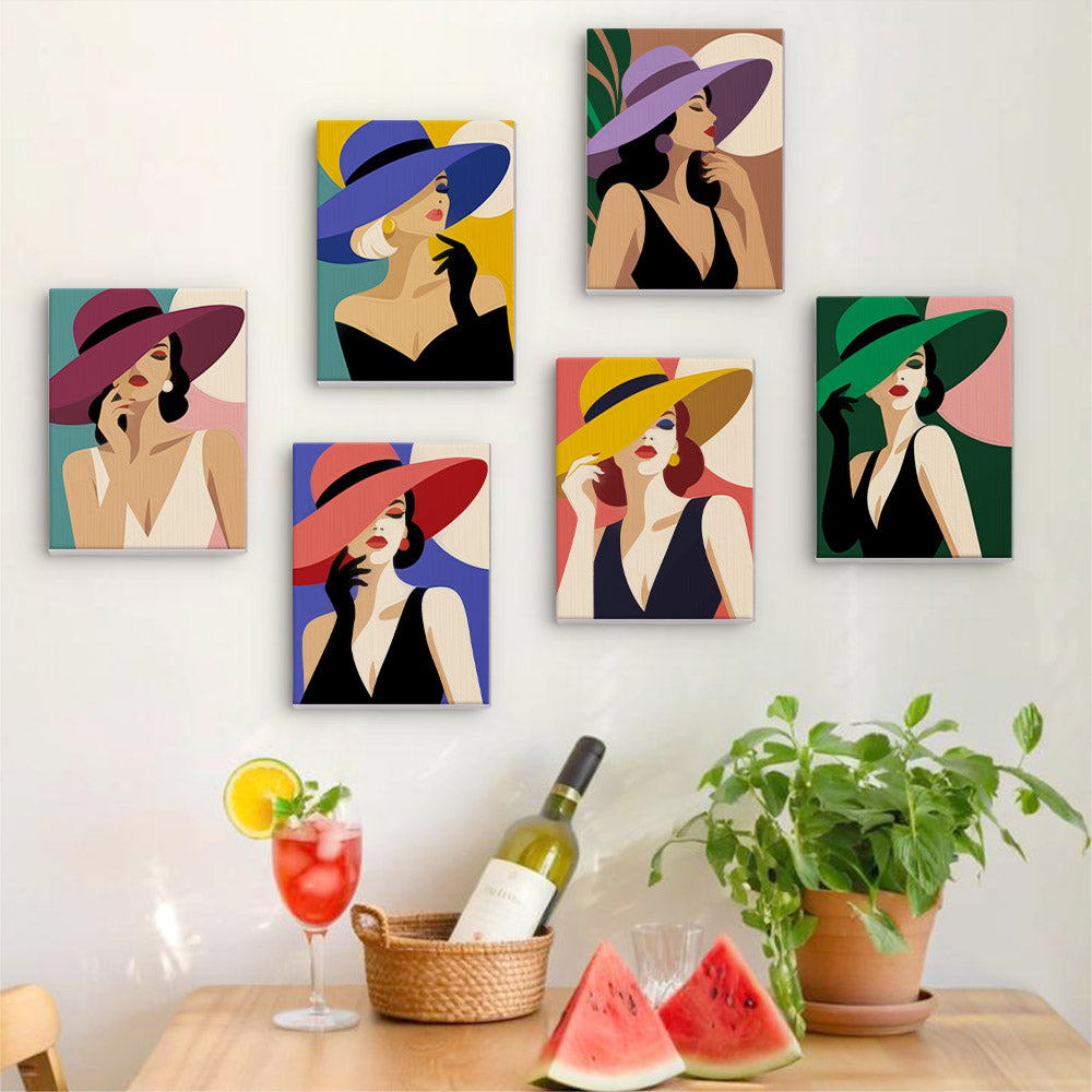 Ladies in Jewel-Tone Sun Hats mini paint by numbers – image 17