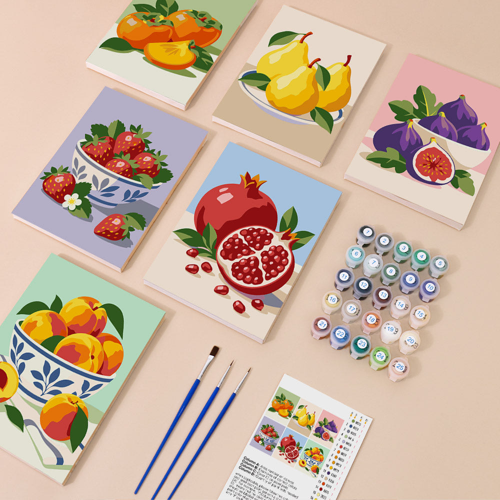 Figs and Persimmons in Blue Bowls mini paint by numbers – image 1