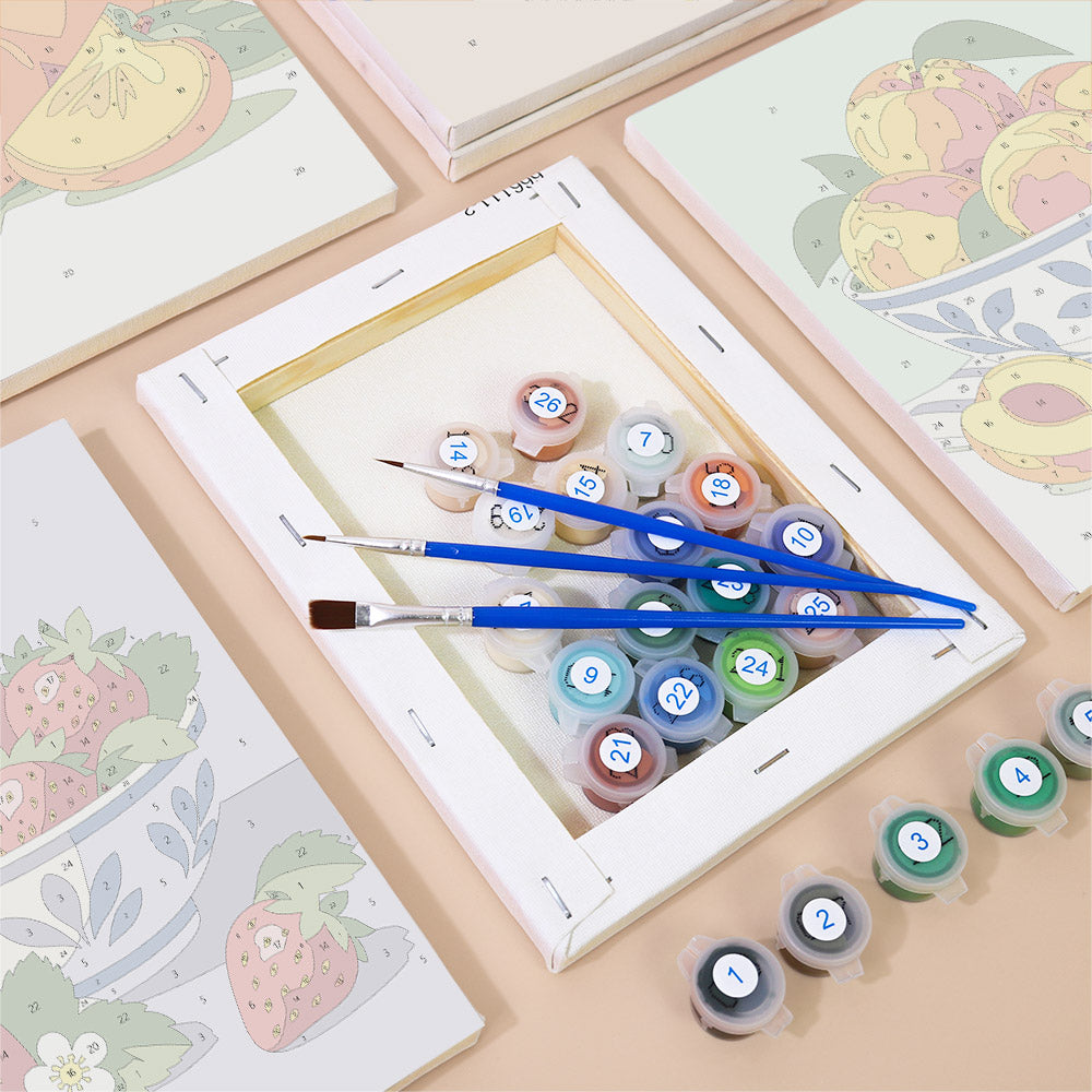 Figs and Persimmons in Blue Bowls mini paint by numbers – image 2