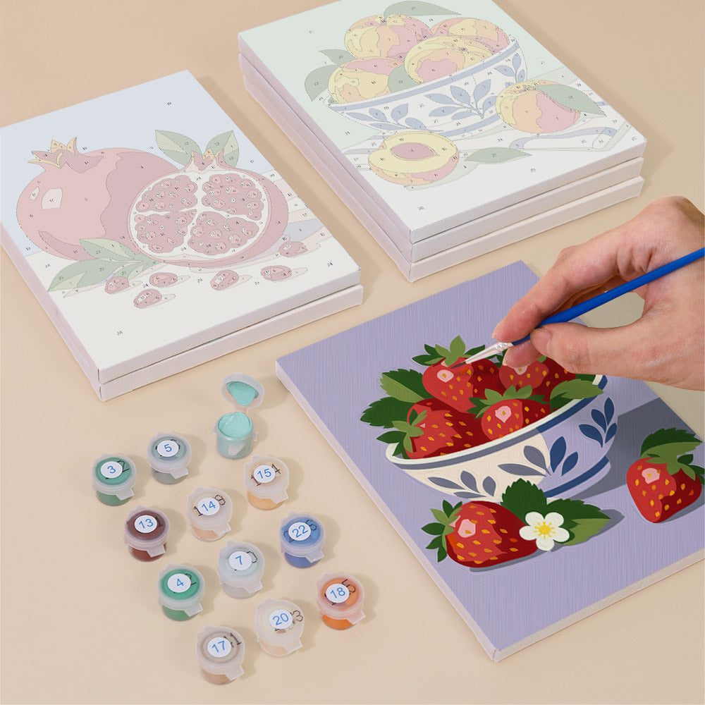 Figs and Persimmons in Blue Bowls mini paint by numbers – image 4