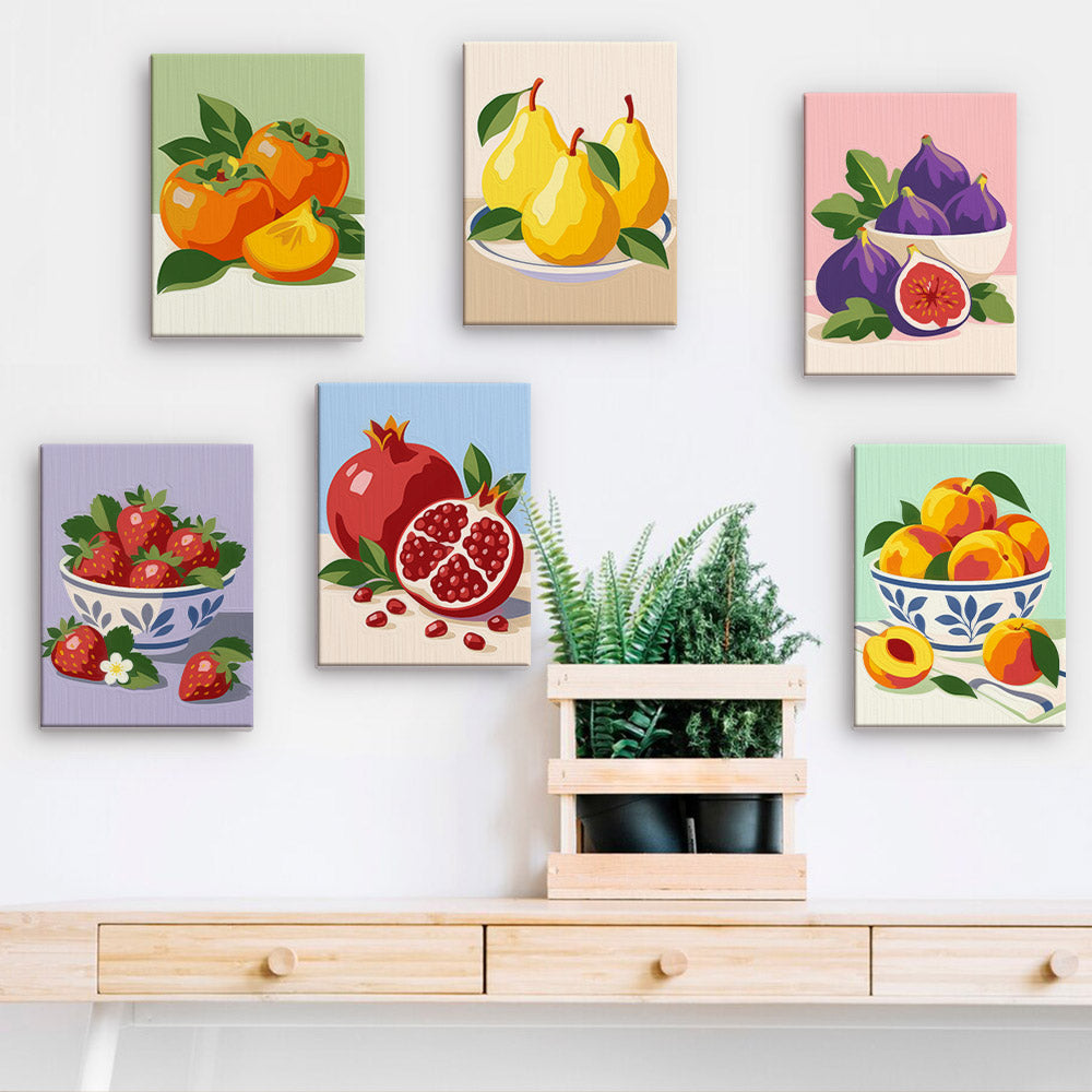 Figs and Persimmons in Blue Bowls mini paint by numbers – image 15