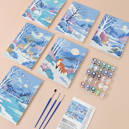 Snowy Lakes with Swan and Fox mini paint by numbers – image 1