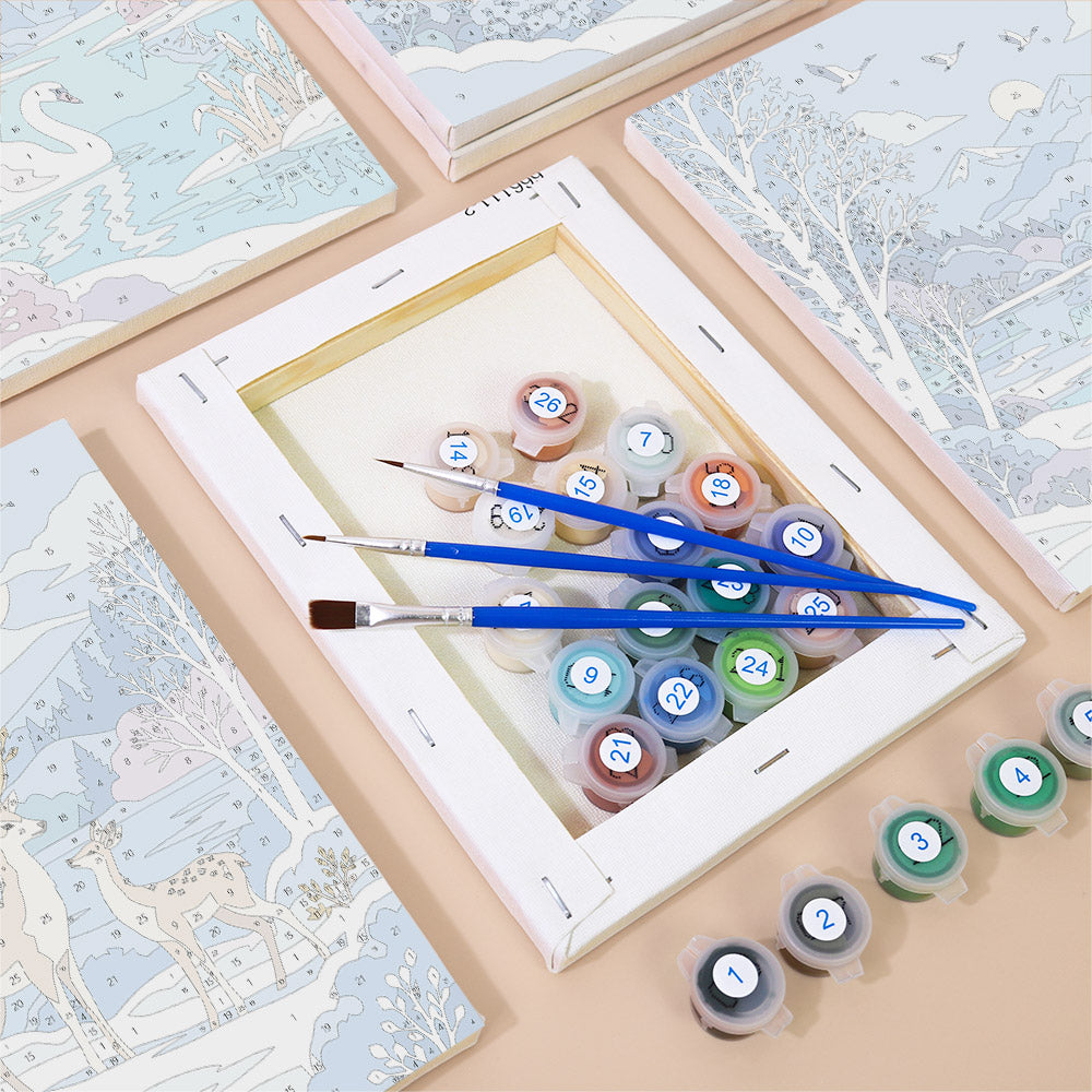 Snowy Lakes with Swan and Fox mini paint by numbers – image 2
