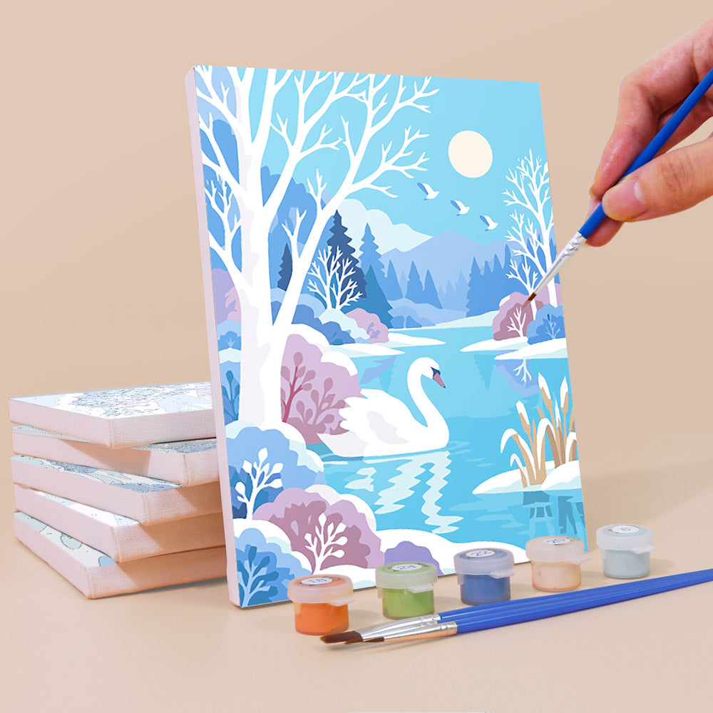 Snowy Lakes with Swan and Fox mini paint by numbers – image 3
