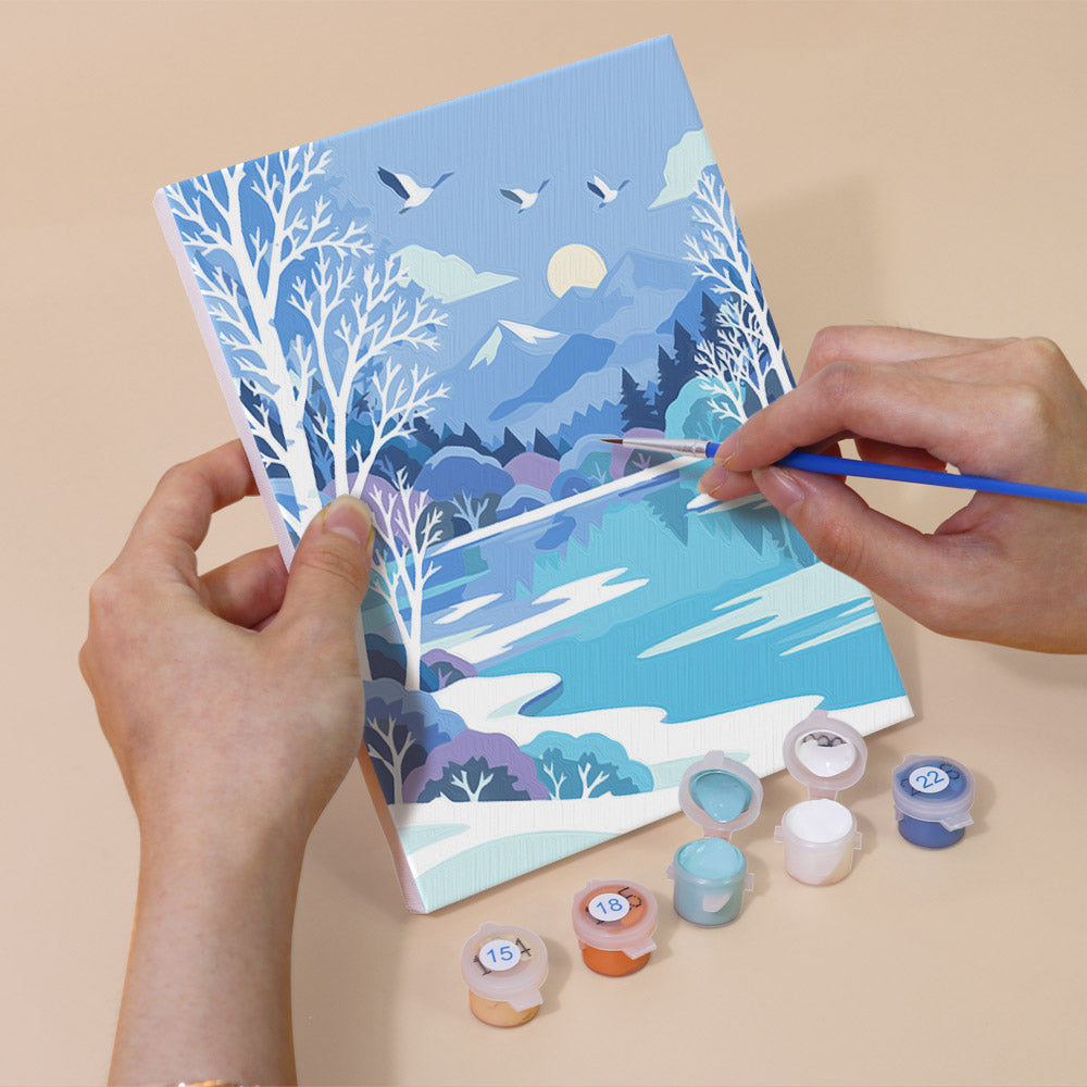 Snowy Lakes with Swan and Fox mini paint by numbers – image 5