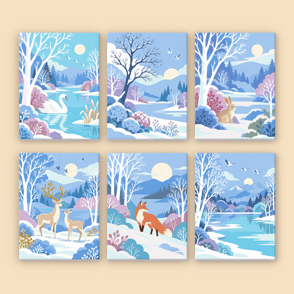 Snowy Lakes with Swan and Fox mini paint by numbers – image 8