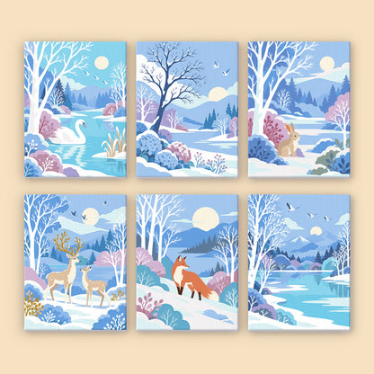 Snowy Lakes with Swan and Fox mini paint by numbers – image 8