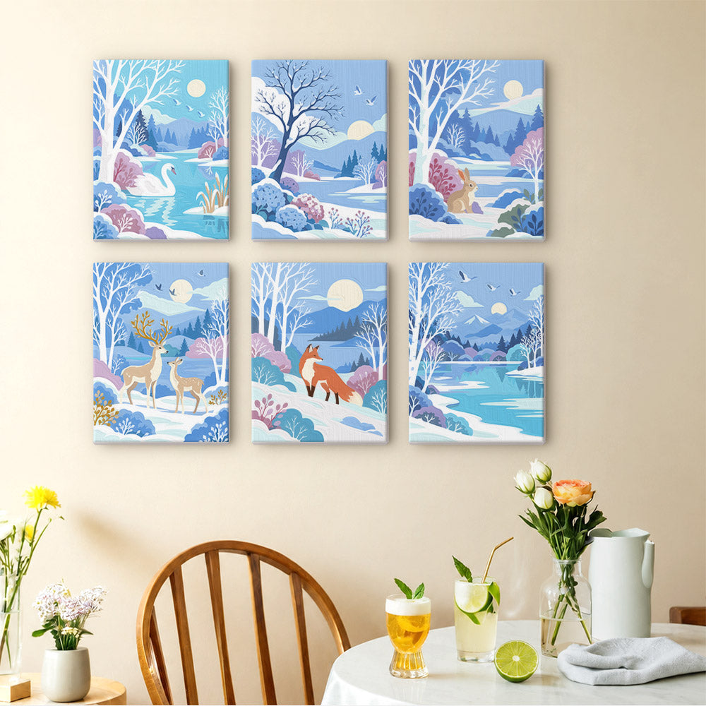 Snowy Lakes with Swan and Fox mini paint by numbers – image 14