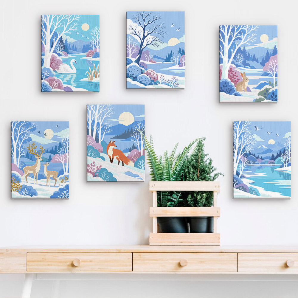 Snowy Lakes with Swan and Fox mini paint by numbers – image 15