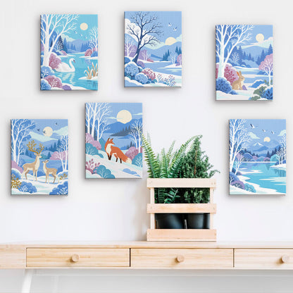 Snowy Lakes with Swan and Fox mini paint by numbers – image 15
