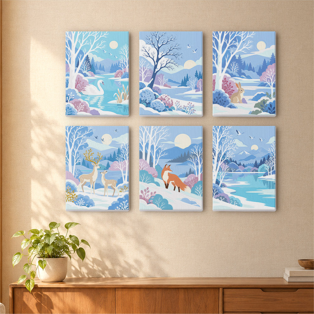 Snowy Lakes with Swan and Fox mini paint by numbers – image 16