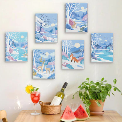 Snowy Lakes with Swan and Fox mini paint by numbers – image 17