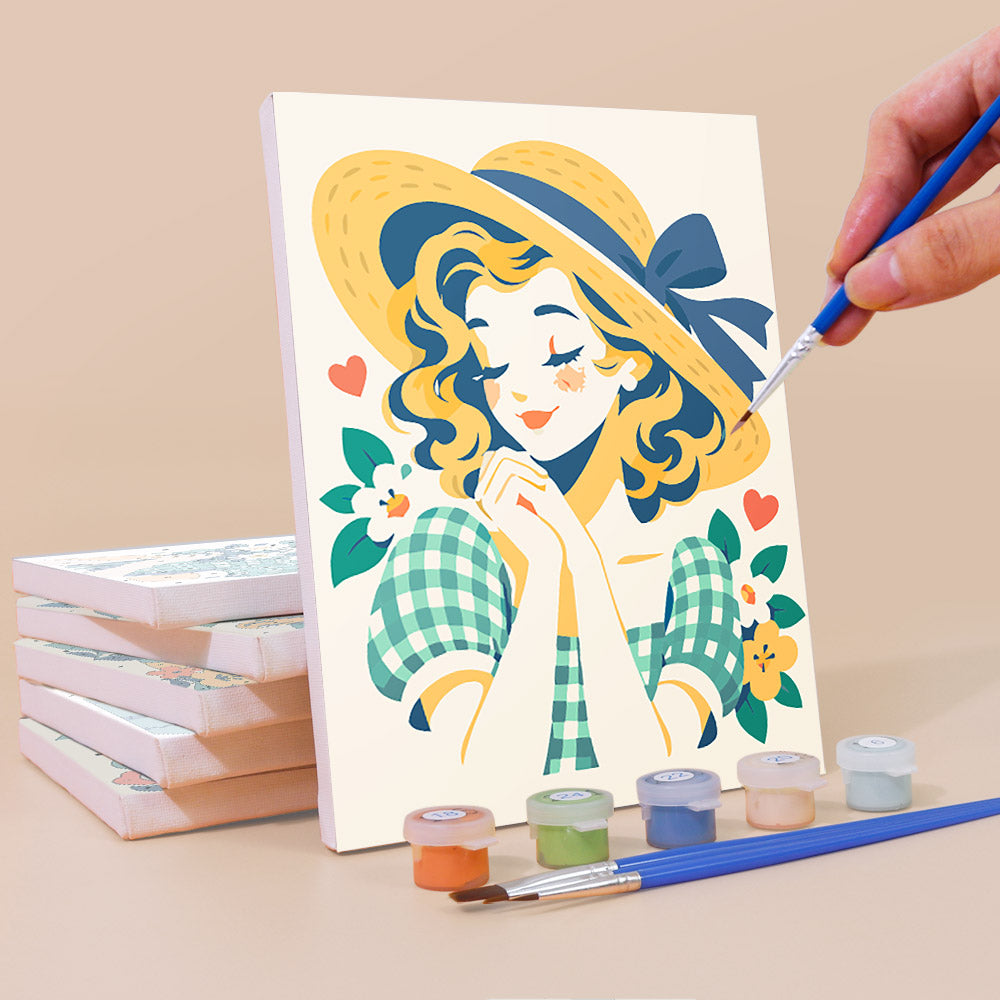 Gingham Girls in Straw Hats mini paint by numbers – image 3