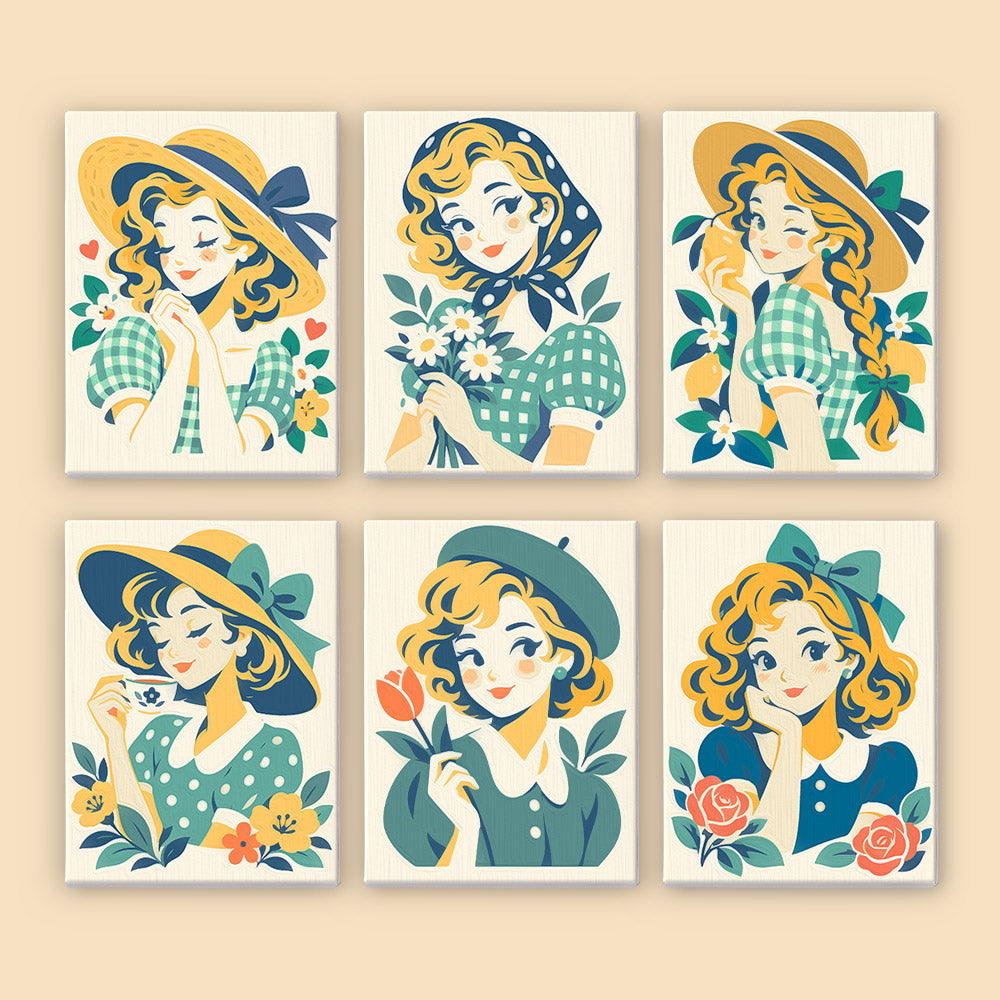 Gingham Girls in Straw Hats mini paint by numbers – image 8