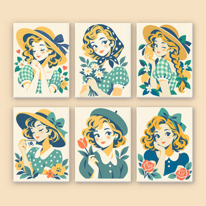 Gingham Girls in Straw Hats mini paint by numbers – image 8
