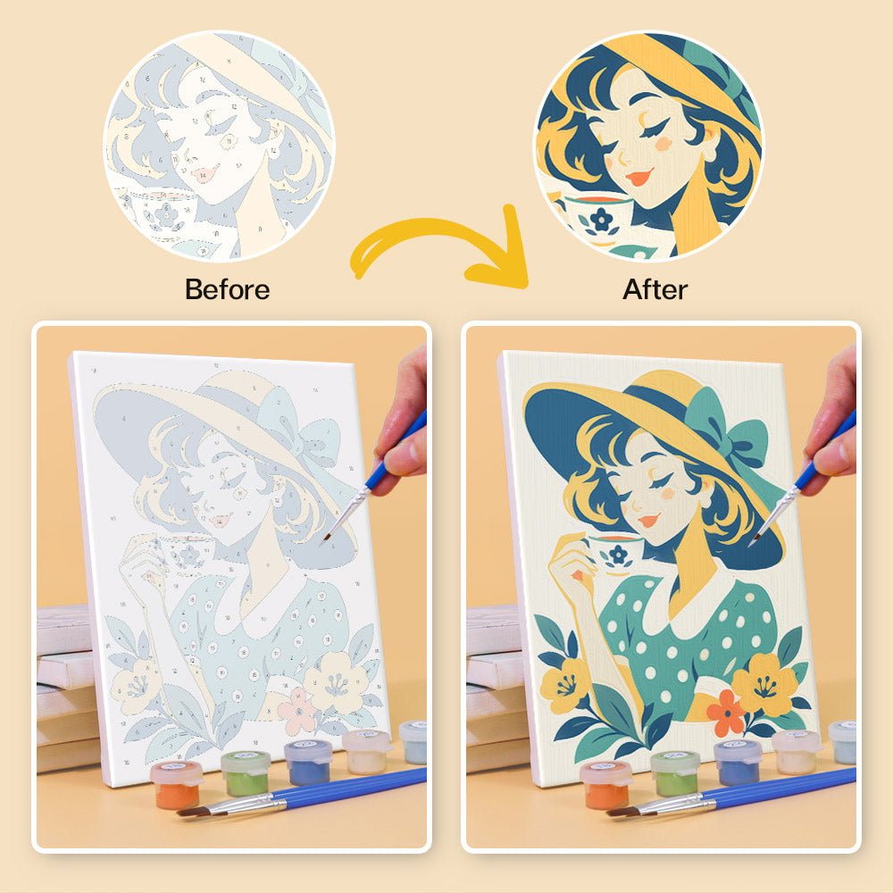 Gingham Girls in Straw Hats mini paint by numbers – image 10