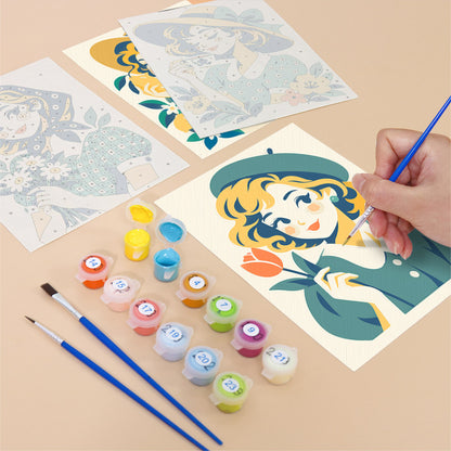 Gingham Girls in Straw Hats mini paint by numbers – image 12