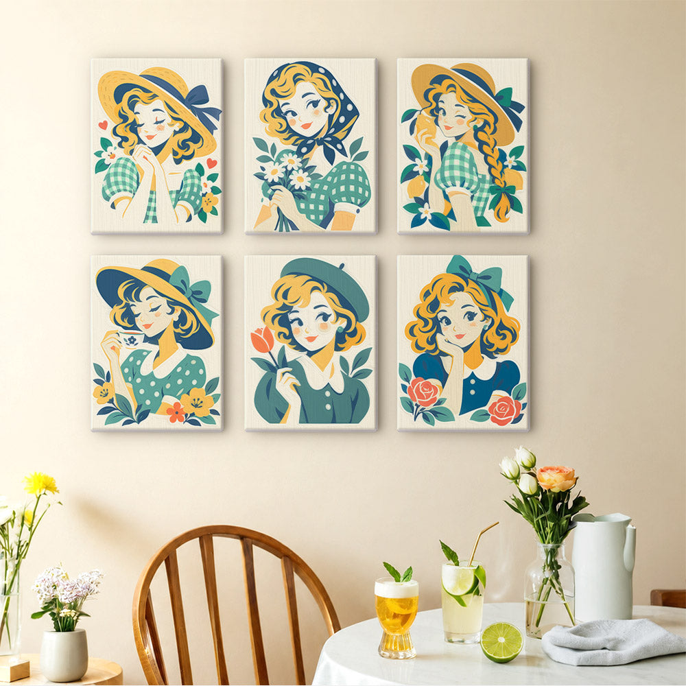 Gingham Girls in Straw Hats mini paint by numbers – image 14