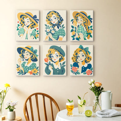 Gingham Girls in Straw Hats mini paint by numbers – image 14