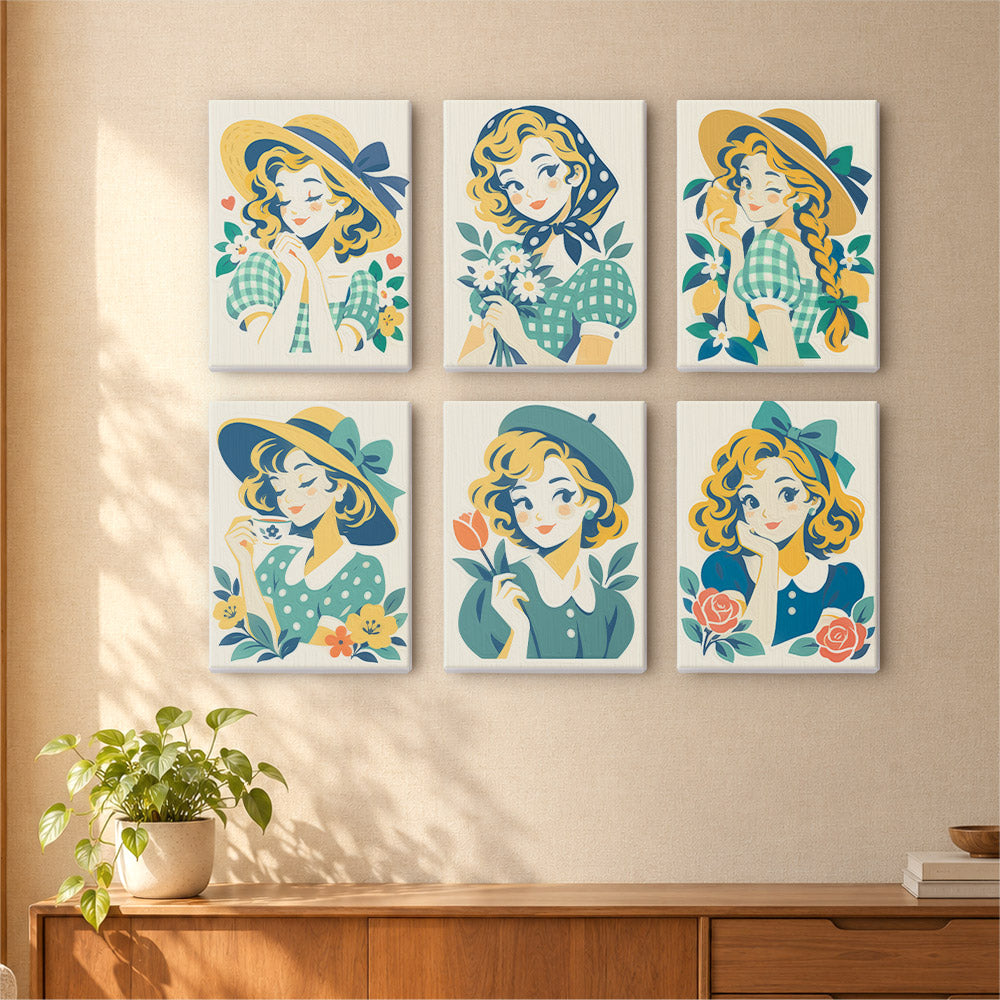 Gingham Girls in Straw Hats mini paint by numbers – image 16