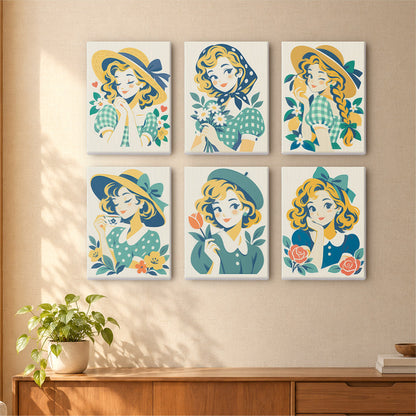 Gingham Girls in Straw Hats mini paint by numbers – image 16