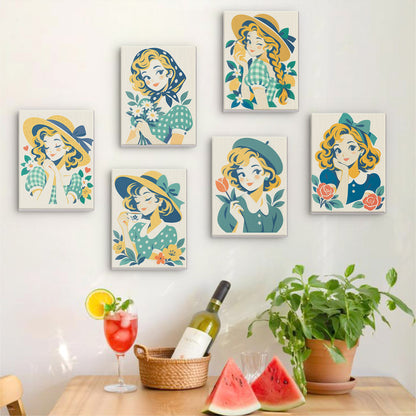 Gingham Girls in Straw Hats mini paint by numbers – image 17