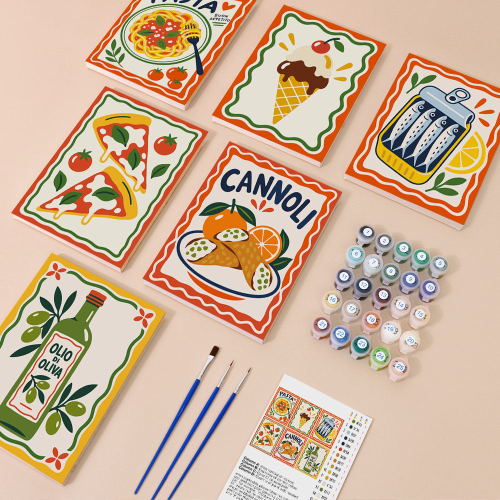 Pasta, Cannoli and Olive Oil mini paint by numbers – image 1