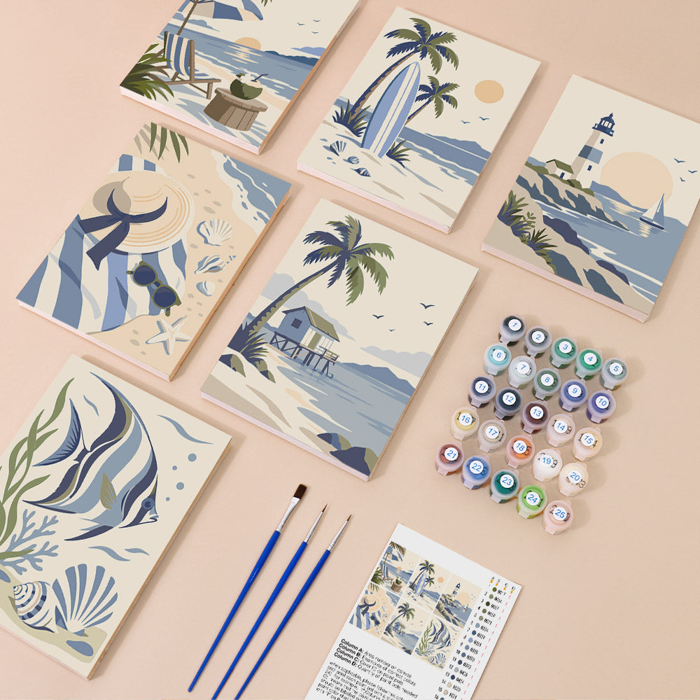 Serene Blue Beach Scenes mini paint by numbers – image 1