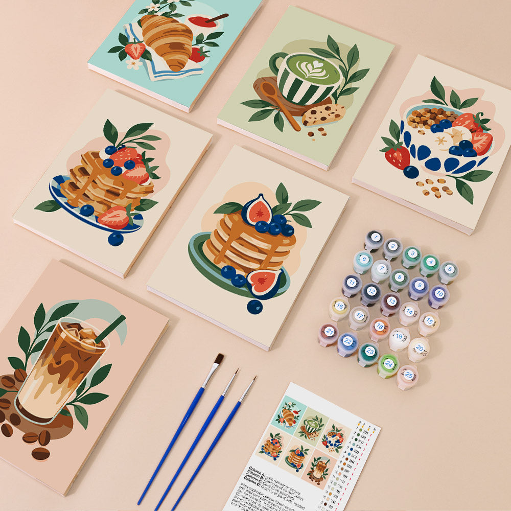 Matcha, Pancakes and Croissants mini paint by numbers – image 1