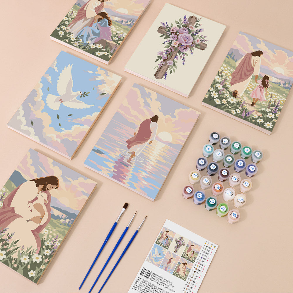 Jesus in Pastel Wildflowers mini paint by numbers – image 1