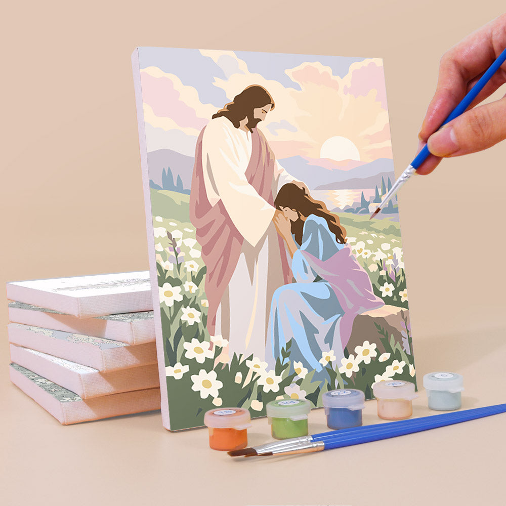 Jesus in Pastel Wildflowers mini paint by numbers – image 3