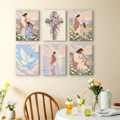 Jesus in Pastel Wildflowers mini paint by numbers – image 14