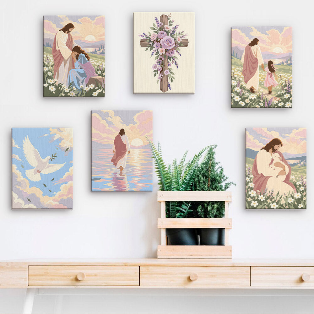 Jesus in Pastel Wildflowers mini paint by numbers – image 15