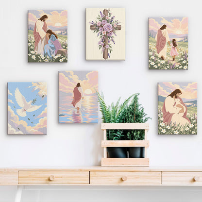 Jesus in Pastel Wildflowers mini paint by numbers – image 15
