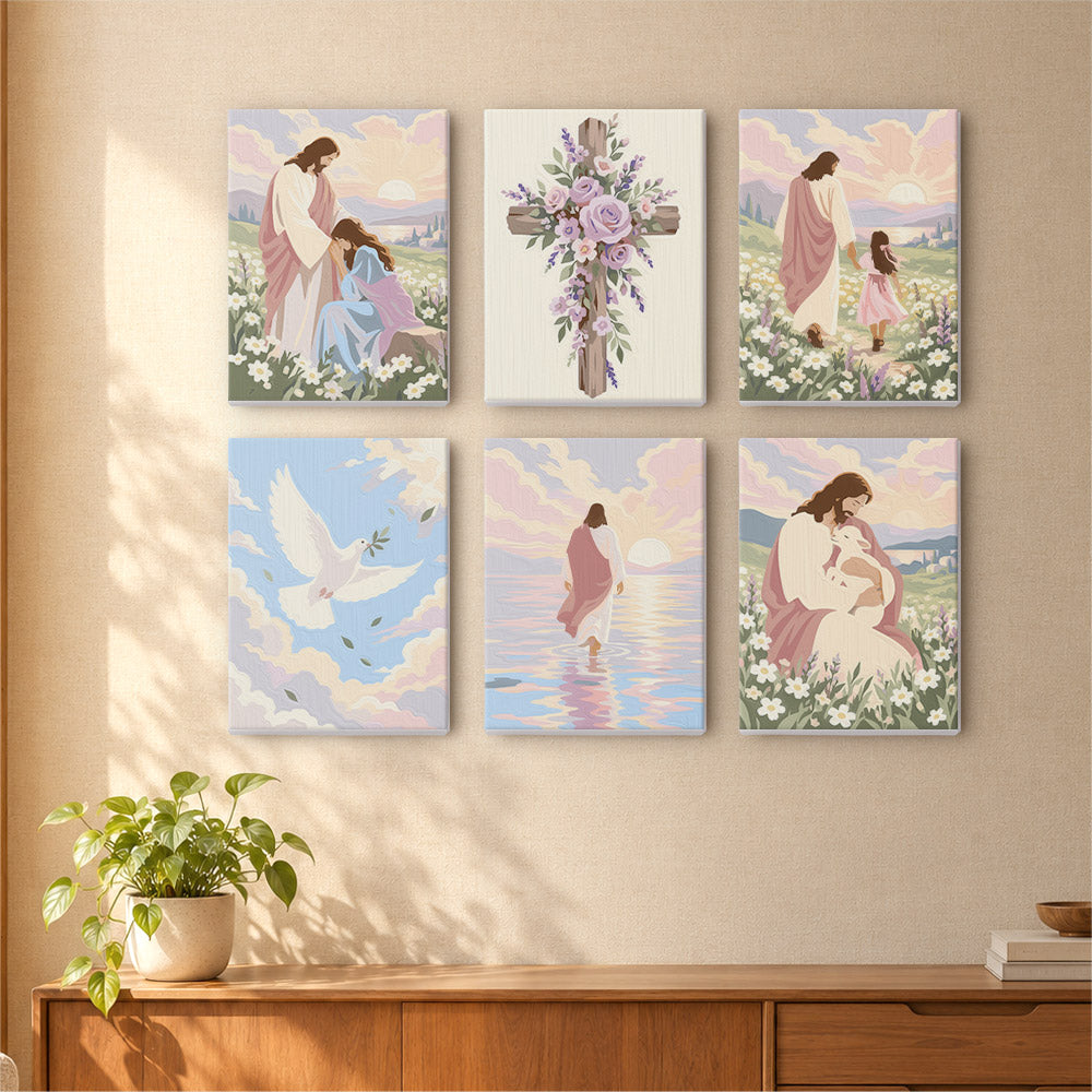 Jesus in Pastel Wildflowers mini paint by numbers – image 16