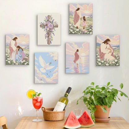 Jesus in Pastel Wildflowers mini paint by numbers – image 17