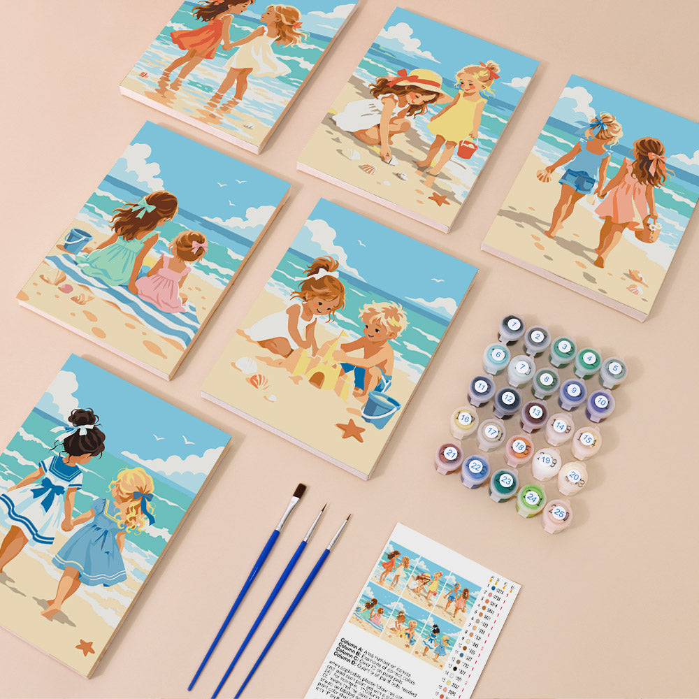 Children at the Beach mini paint by numbers – image 1