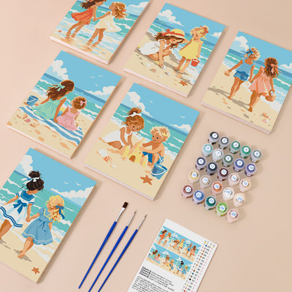 Children at the Beach mini paint by numbers – image 1