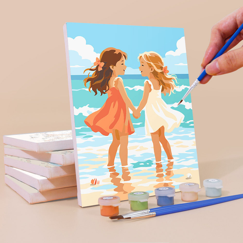 Children at the Beach mini paint by numbers – image 3