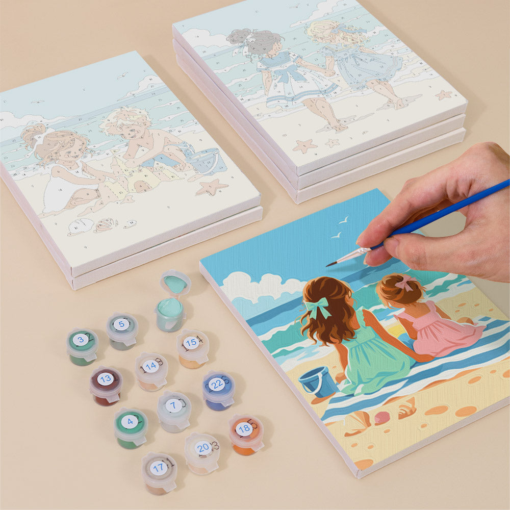 Children at the Beach mini paint by numbers – image 4