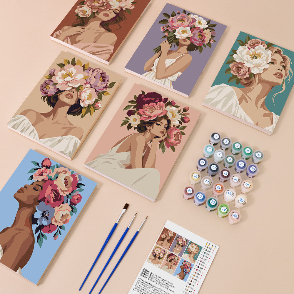Peony-Crowned Dreamers mini paint by numbers – image 1