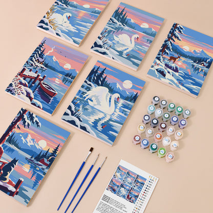 Pink Dusk Swans on Icy Water mini paint by numbers – image 1