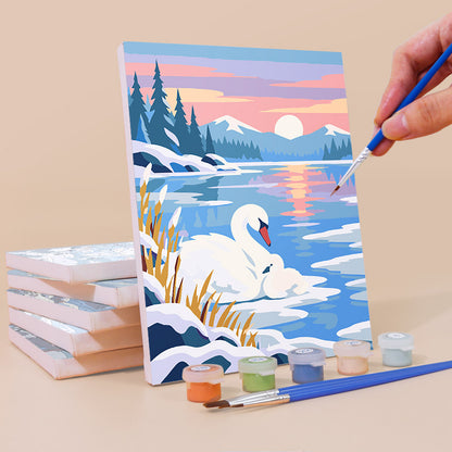 Pink Dusk Swans on Icy Water mini paint by numbers – image 3