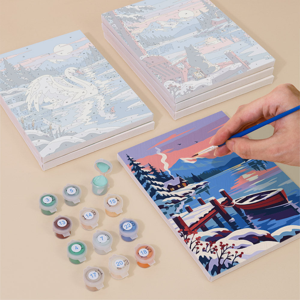 Pink Dusk Swans on Icy Water mini paint by numbers – image 4